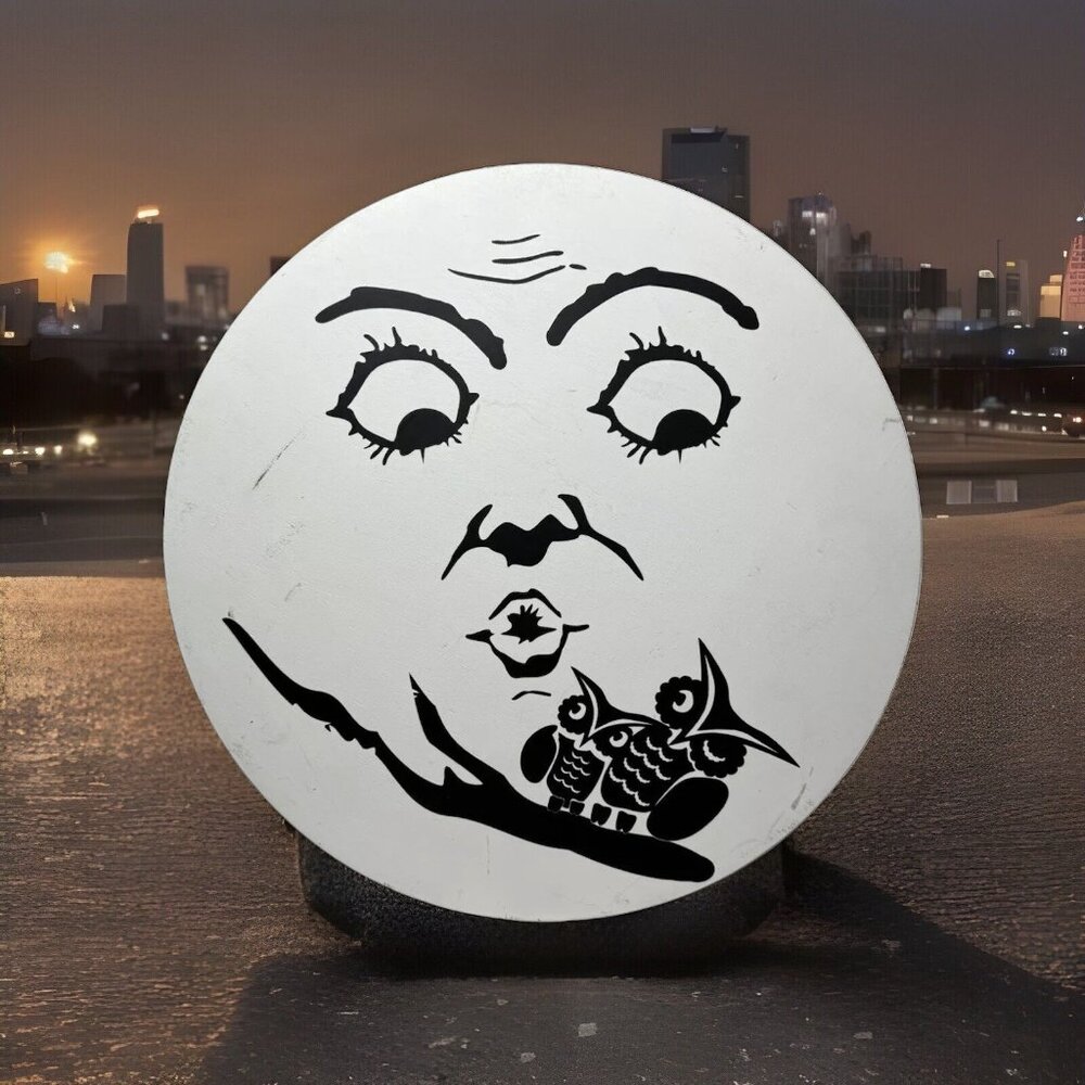 13.5" Retro Anthropomorphic Wood Moon Man Owls Halloween Sign Wall Window Decor - Picture 2 of 10
